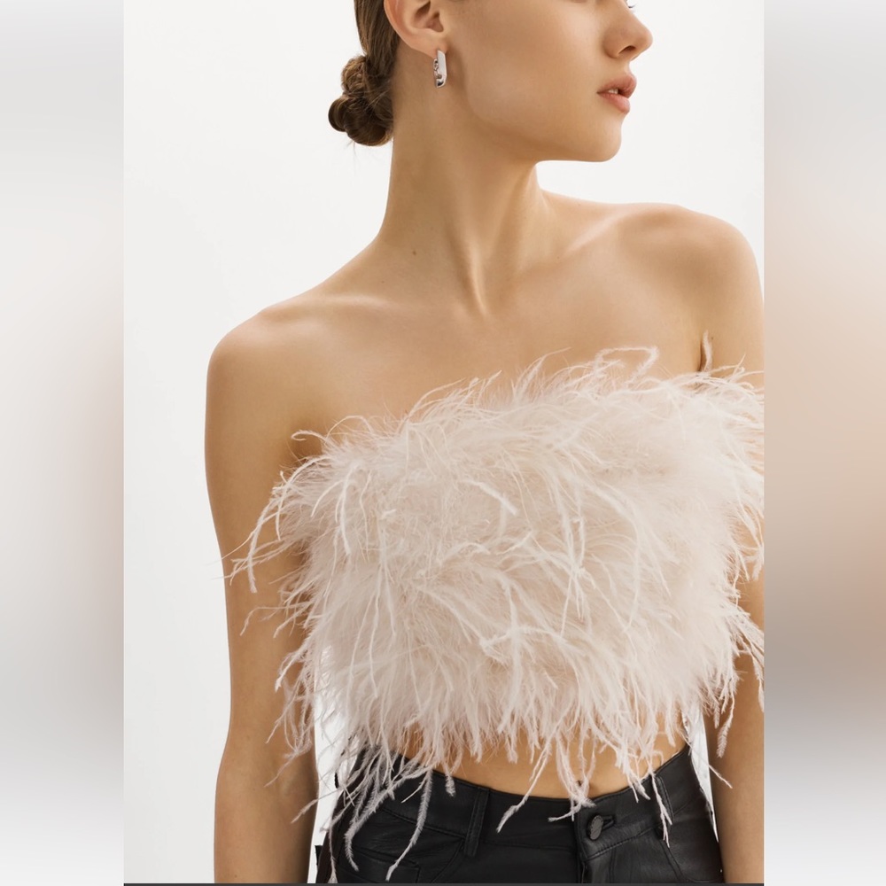 LAMARQUE Zaina Ostrich Feather Bustier Top